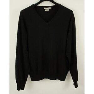 Peter Millar Men's XL Black Knit 100% Merino Wool V-Neck Ribbed Pullover Sweater
